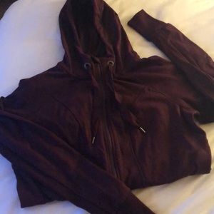 90 Degree Burgundy Long Zip Up Athletic Hoodie
